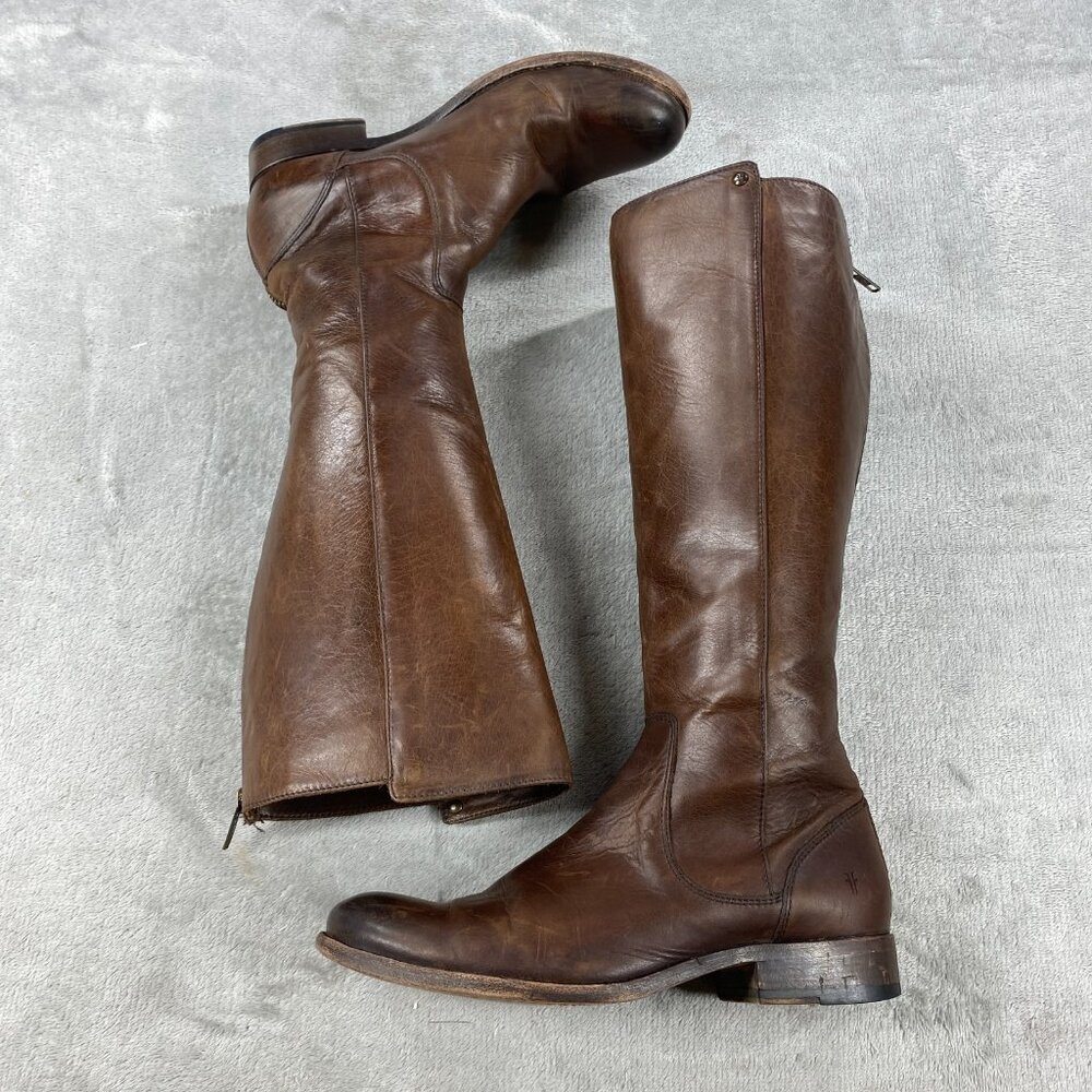 Frye Melissa Riding Boots Womens 8B Brown Leather Stud Back Zip - Picture 3 of 10